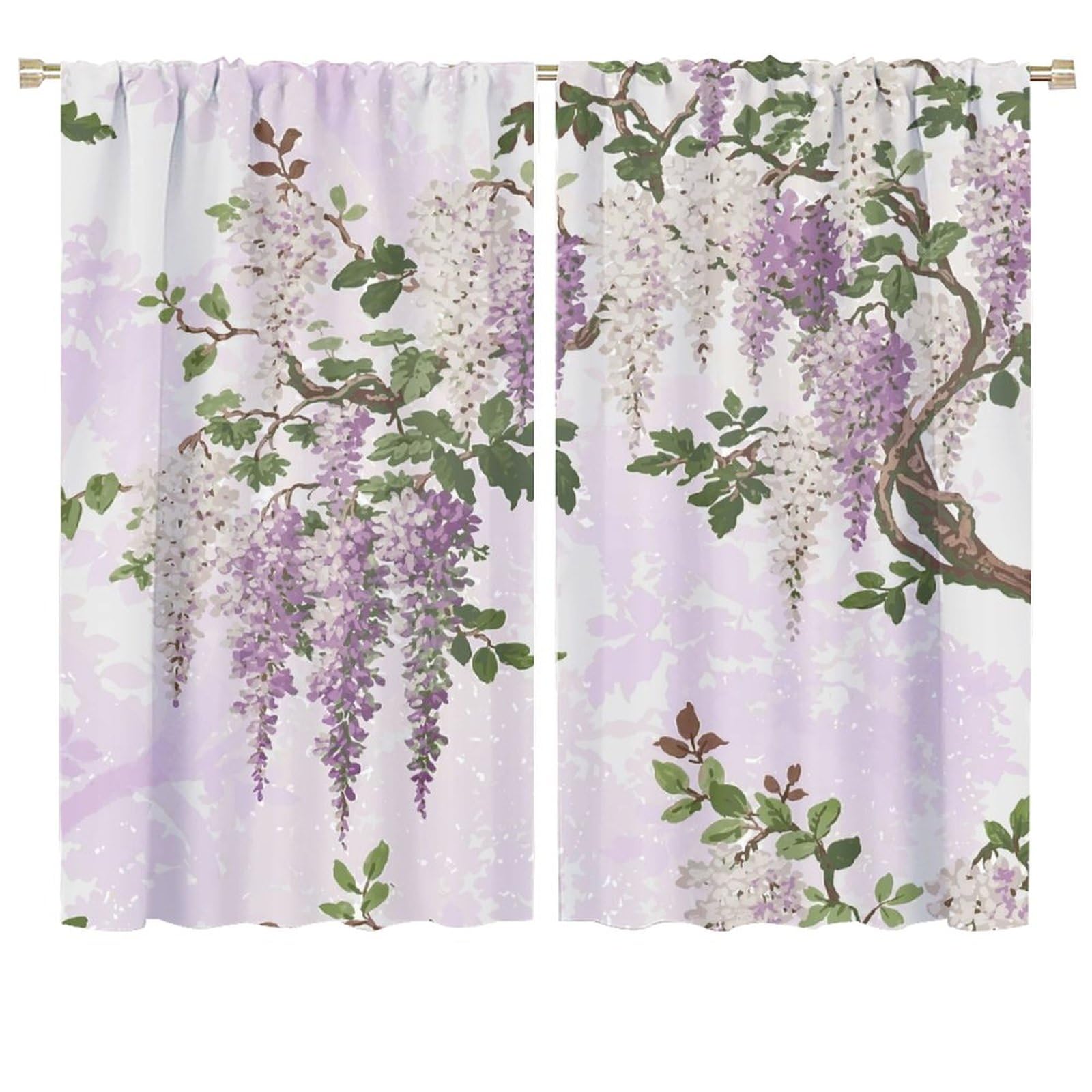 HZOHNAGO Lavender Flower Curtain Fantasy Purple Floral Green Leaves Botanical Pattern Blackout Print Rod Pocket Window Drapes for Bedroom Living Room 72x63in