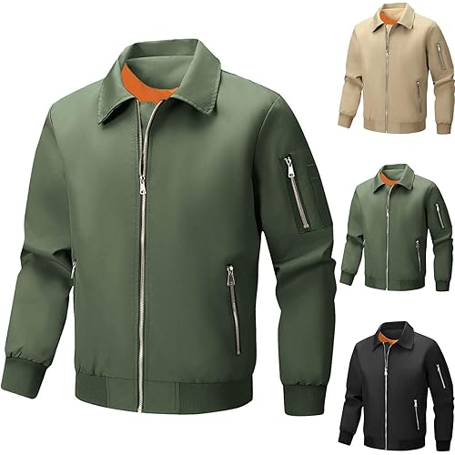 Ruziyoog Men’s Bomber Jacket Lightweight Zip Up Windbreaker Casual Flight Jacket Stand Collar Outdoor Travel Coat