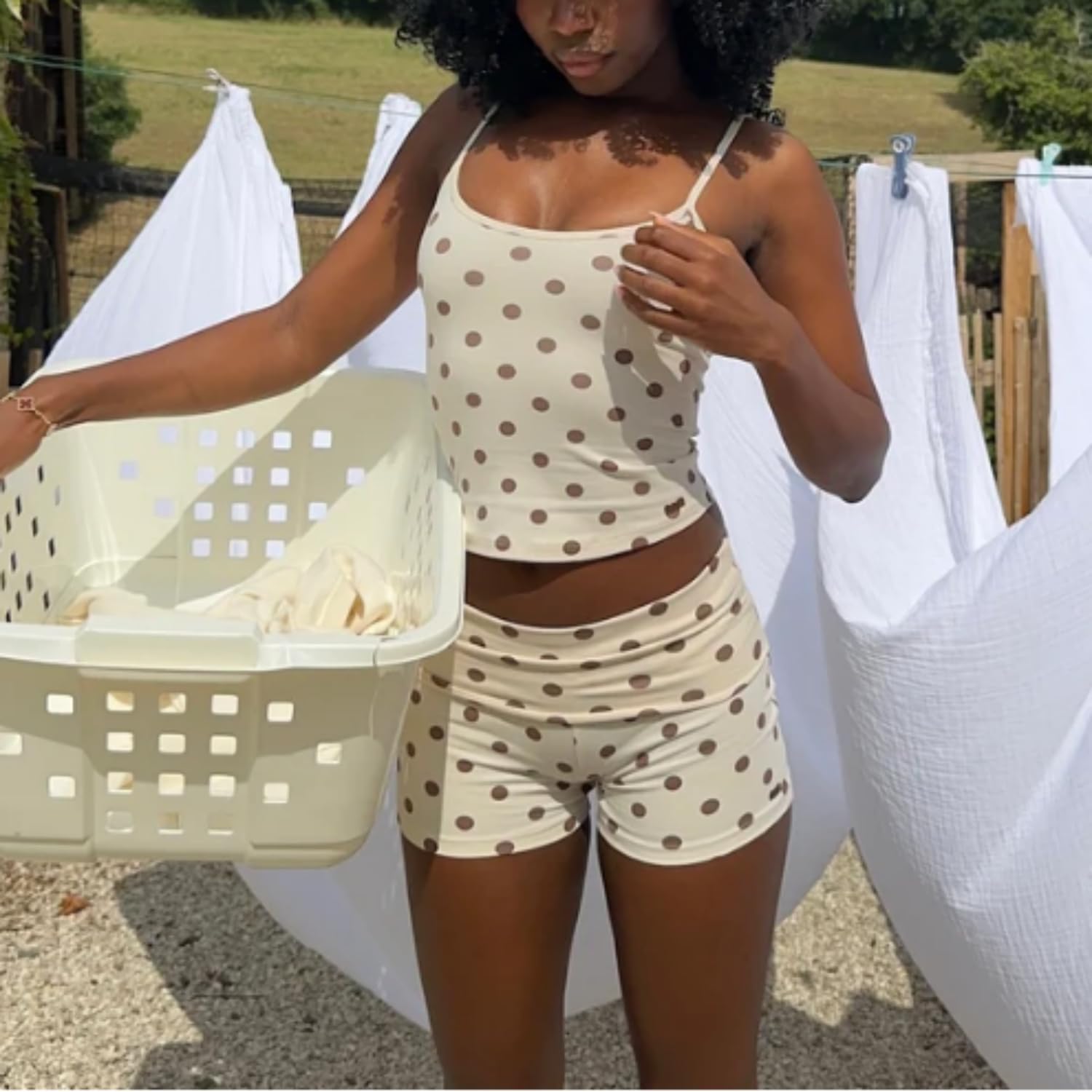 Women Y2k Polka Dot Pajamas Sets Sleeveless Strappy Scoop Neck Cami Tops with Low Waist Shorts 2 Piece Pjs Set - Image 2