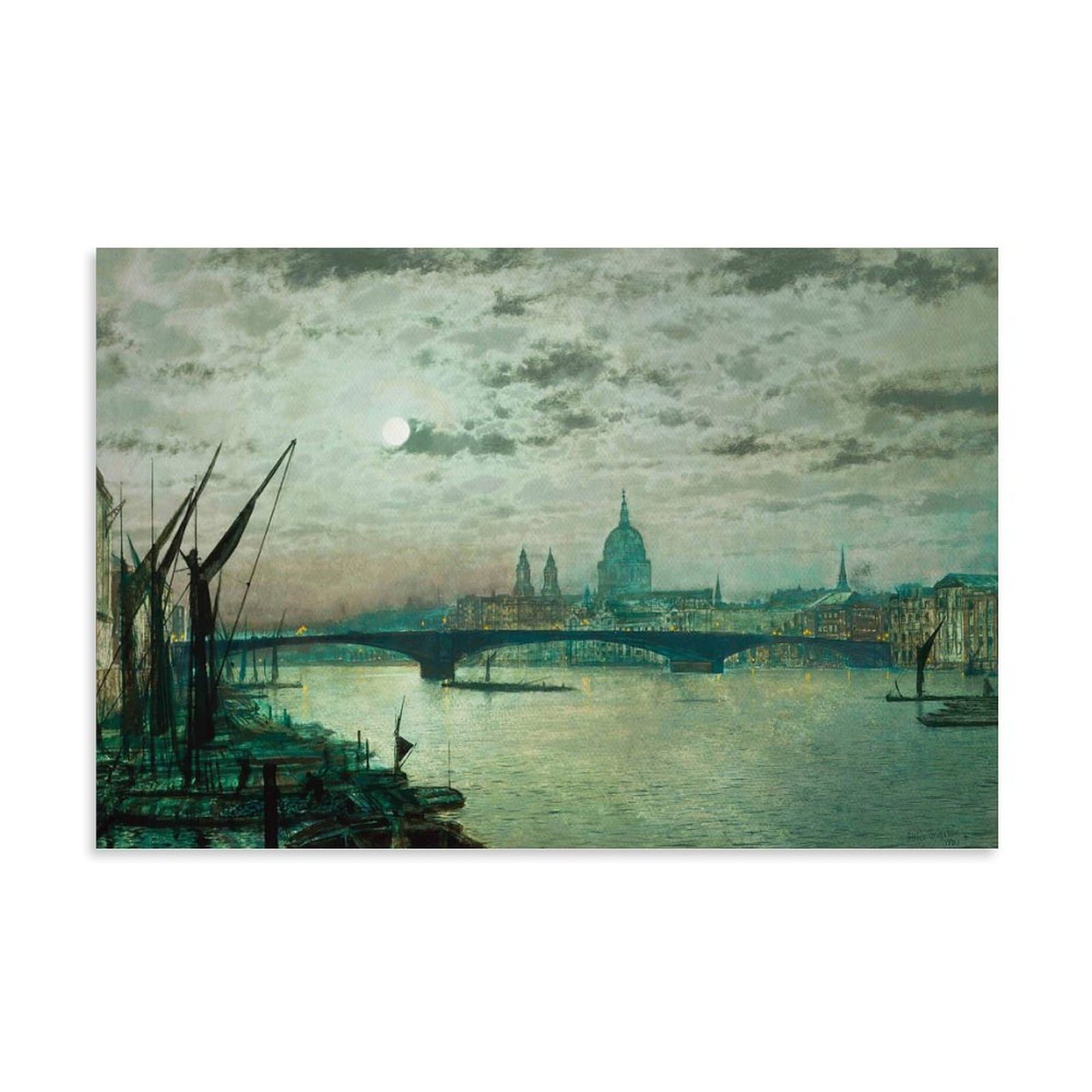 WurBu John Atkinson Grimshaw Painter Works《Southwark Bridge》Printed Posters Wall Art Scroll Canvas Painting Picture Living Room Decor Home 20x30inch(50x75cm)