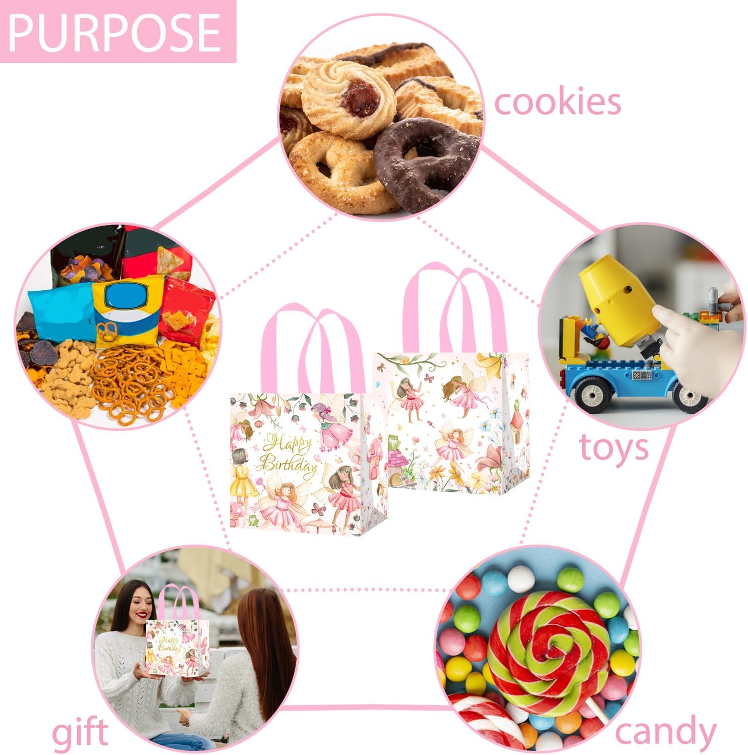 Fairy Birthday Favor Bags Fairy Party Supplies 12PCS Non-Woven Floral Fairies Handle Bags Decorations Fairy Garden Candy Goodie Bag for My Fairy First Birthday Baby Shower Decor - Image 5