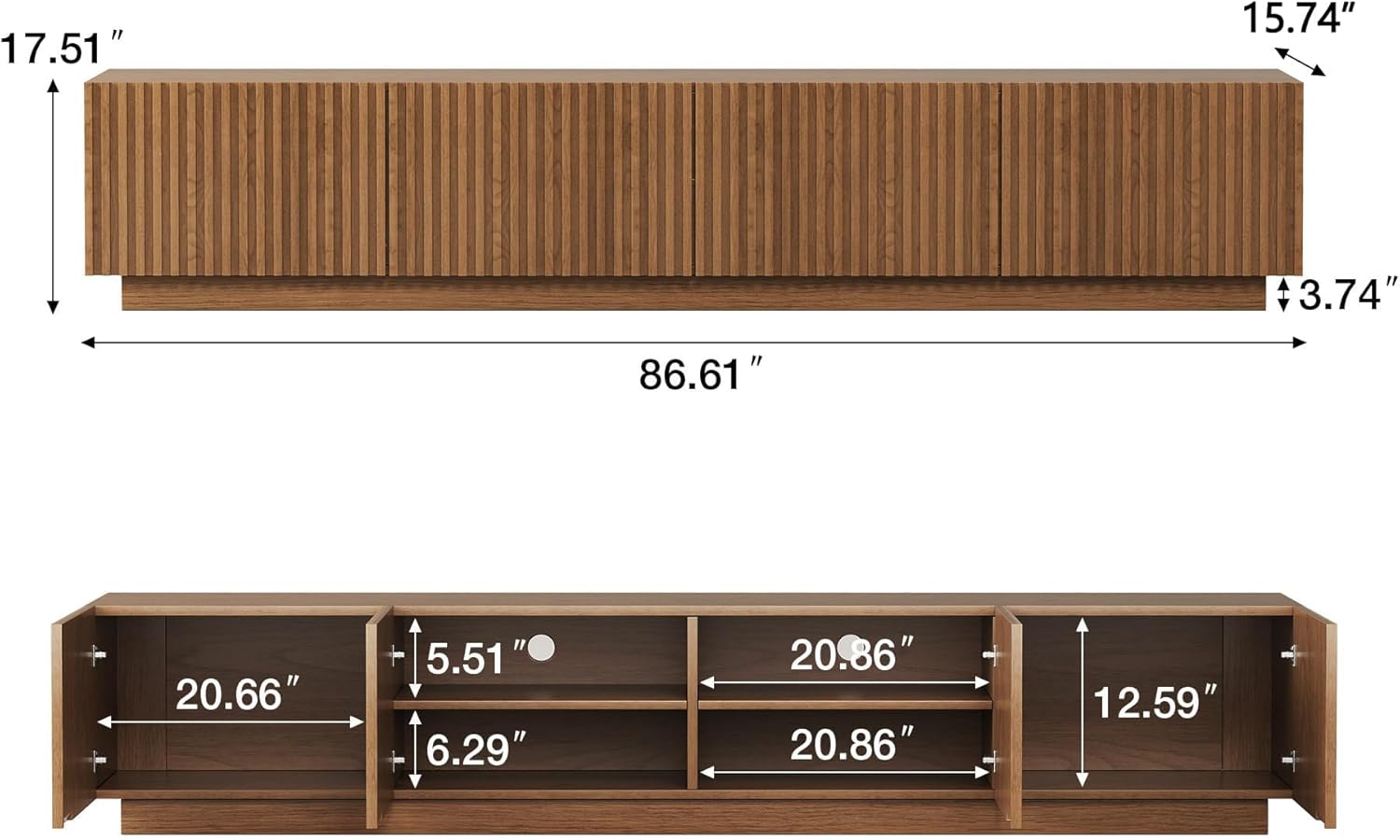 Modern Walnut TV Stand and Lift-Top Coffee Table Set, 86.6" Entertainment Console with Storage & 51.1" Coffee Table, Mid-Century Modern Living Room Furniture for Apartment or Bedroom