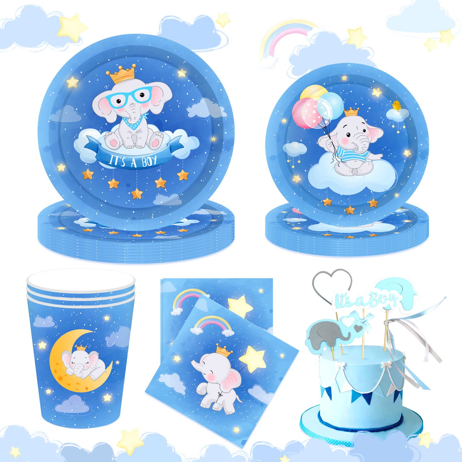 Elephant Star Baby Shower Centerpieces 37 Pcs Blue Elephant