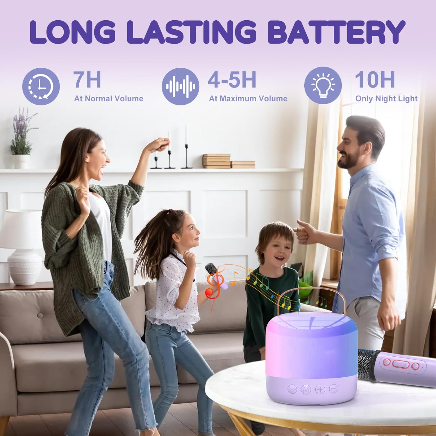 Karaoke Machine for Kids, Mini Portable Bluetooth Karaoke Speaker with 2 Wireless Microphone & LED Lights, Christmas Birthday Toy Gift for Girls Boys Ages 4, 5, 6, 7, 8, 9, 10, 12+ Years Old, Purple