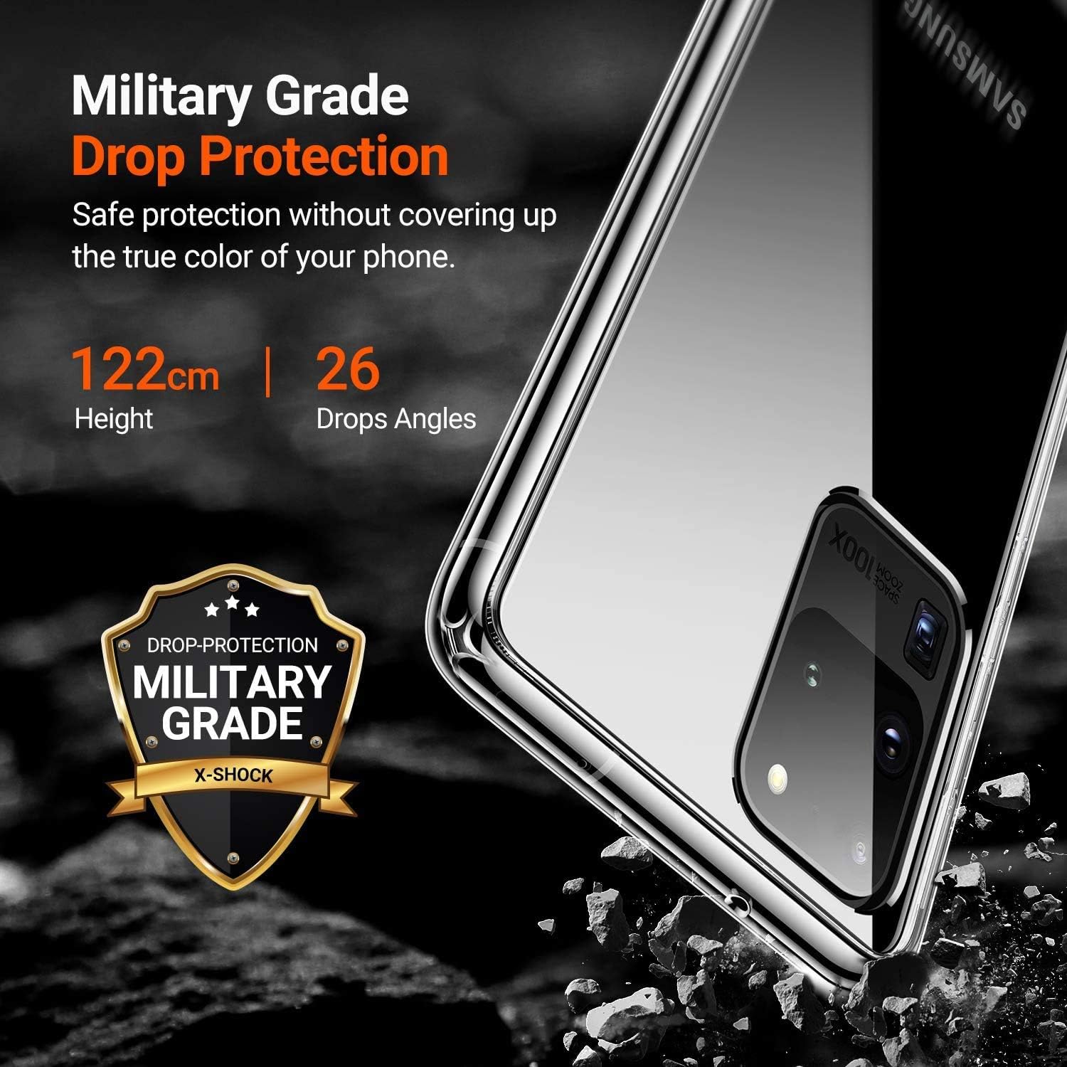 TORRAS Diamonds Clear S20 Ultra Case, [X-Shock Protection] Galaxy S20 Ultra Case, Slim Hard Back & Soft Bumper Cover Compatible for Samsung Galaxy S20 Ultra Case, Transparent