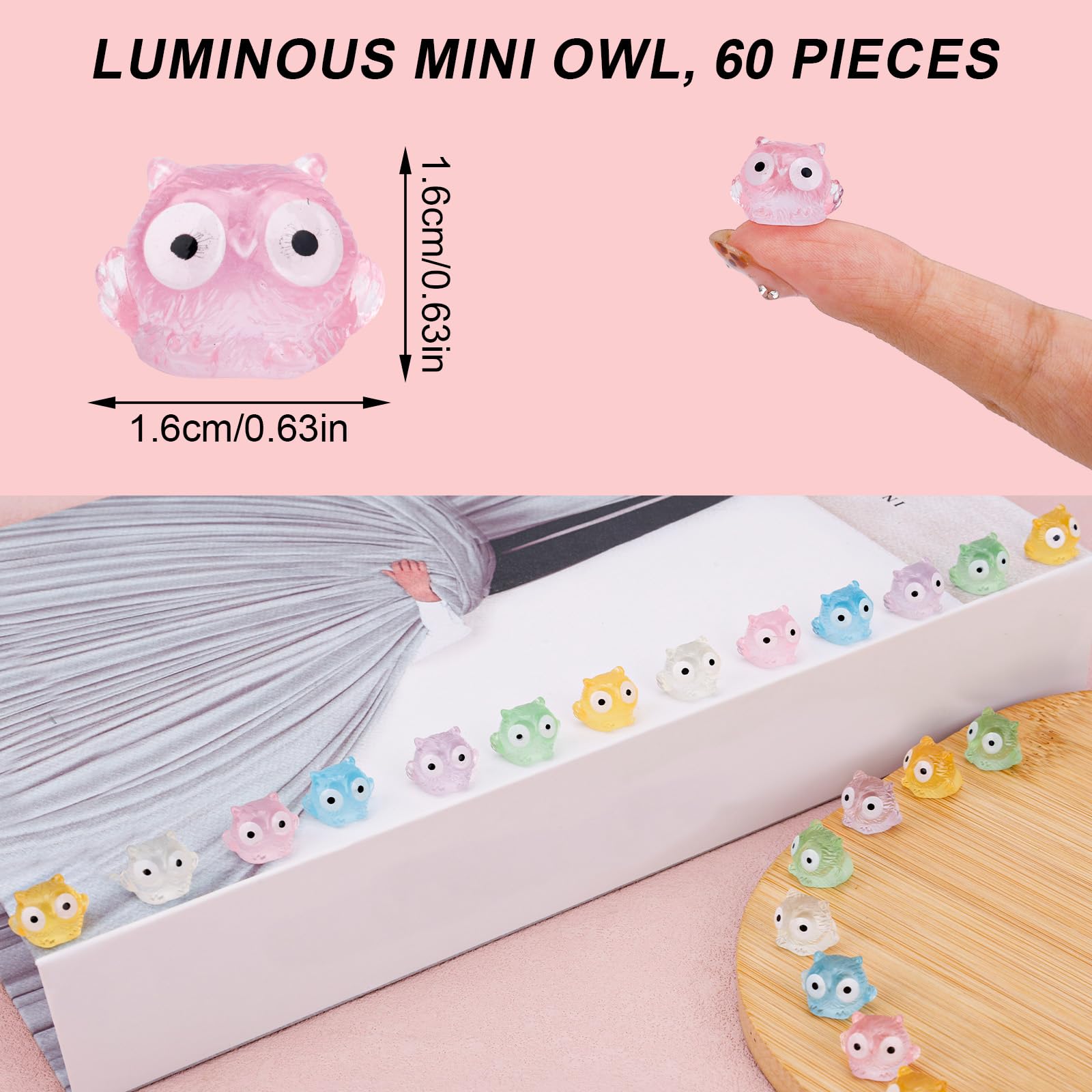 60pcs Glow in The Dark Mini Resin Owls - Image 2