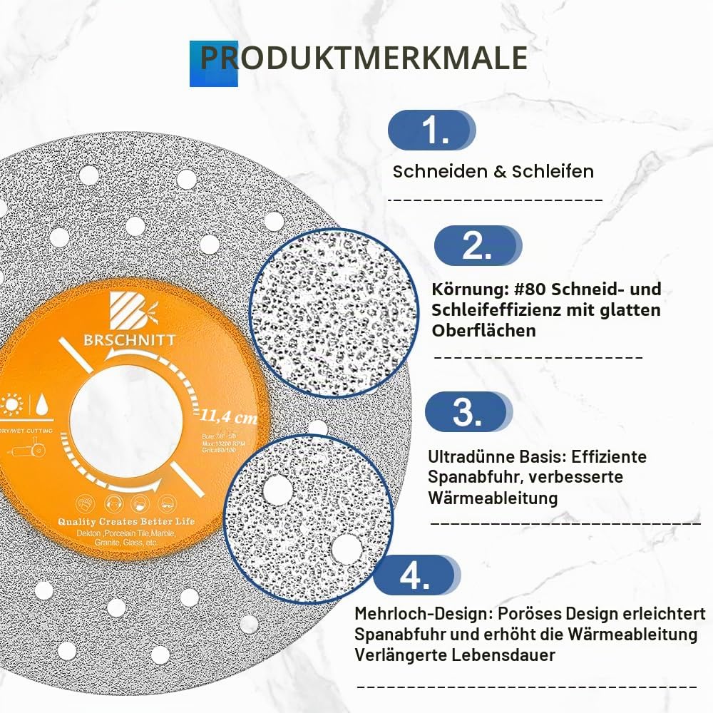Steinplatten-Schleifscheibe 125MM Glasschneidescheibe (5 Stück), Granit-Trennblatt, Diamant-Schleifscheibe für Steinplatten, Stein, Fliesen, Marmor, Granit, Glas, Diamant-Sägeblätter