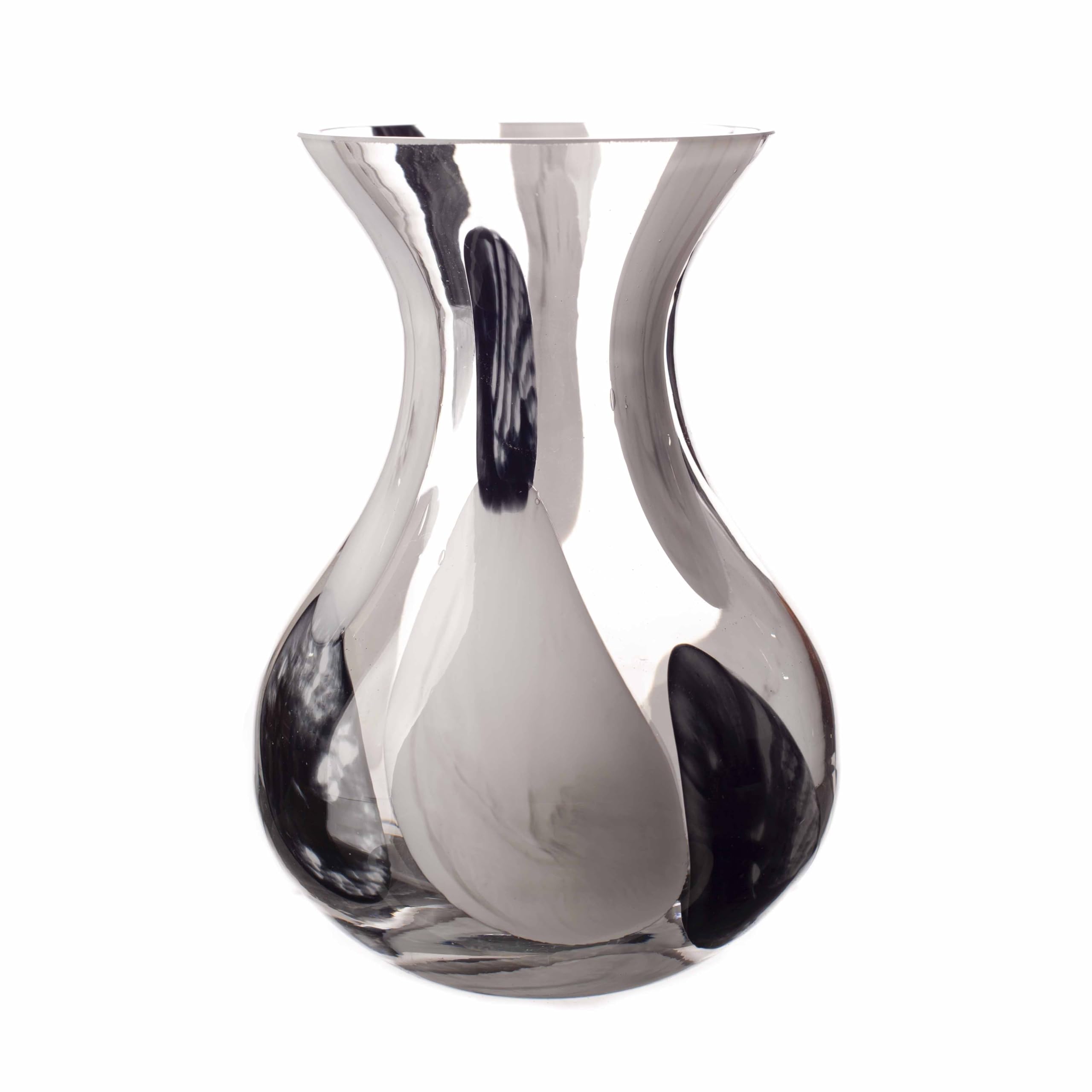 Amelia Art Glass Black, Grey & White Glass Posy Vase, 17Cm Tall, Decorative Glass Flower Vase For Home & Office, Storm Cloud Design