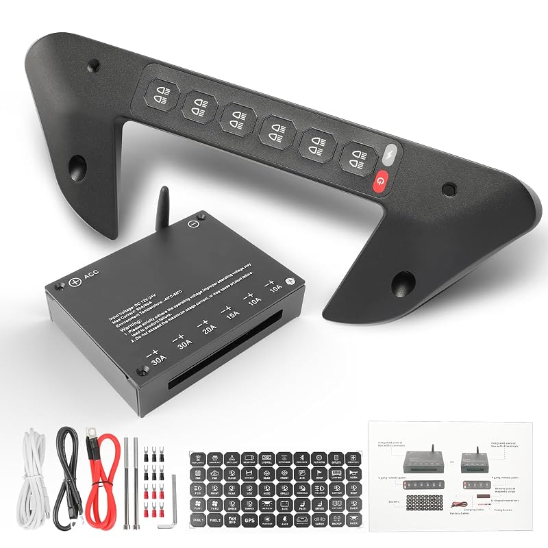 Painel de interruptores 6 funções BraveWAY para RAM 1500-5500 com controle por botão, USB-C e iluminação