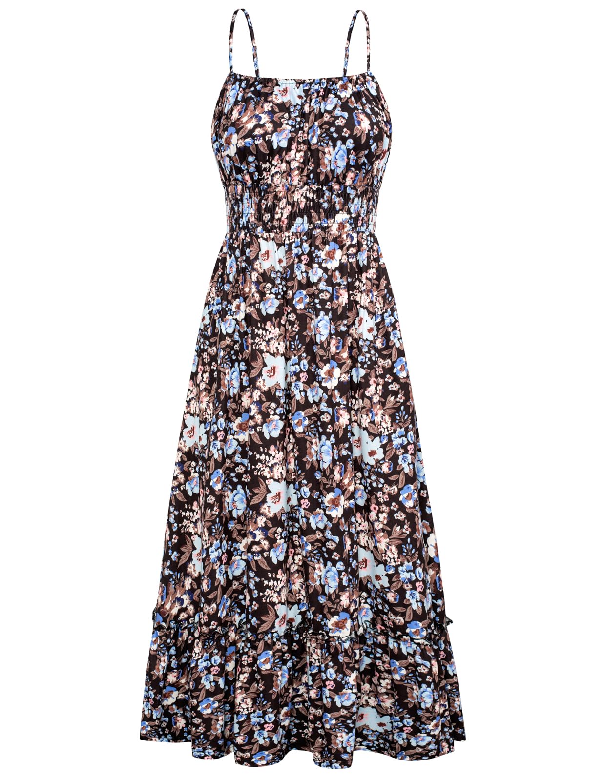 GRACE KARIN Vestido Mujer Estampado Floral de Tirantes Finos con Plisada Espalda