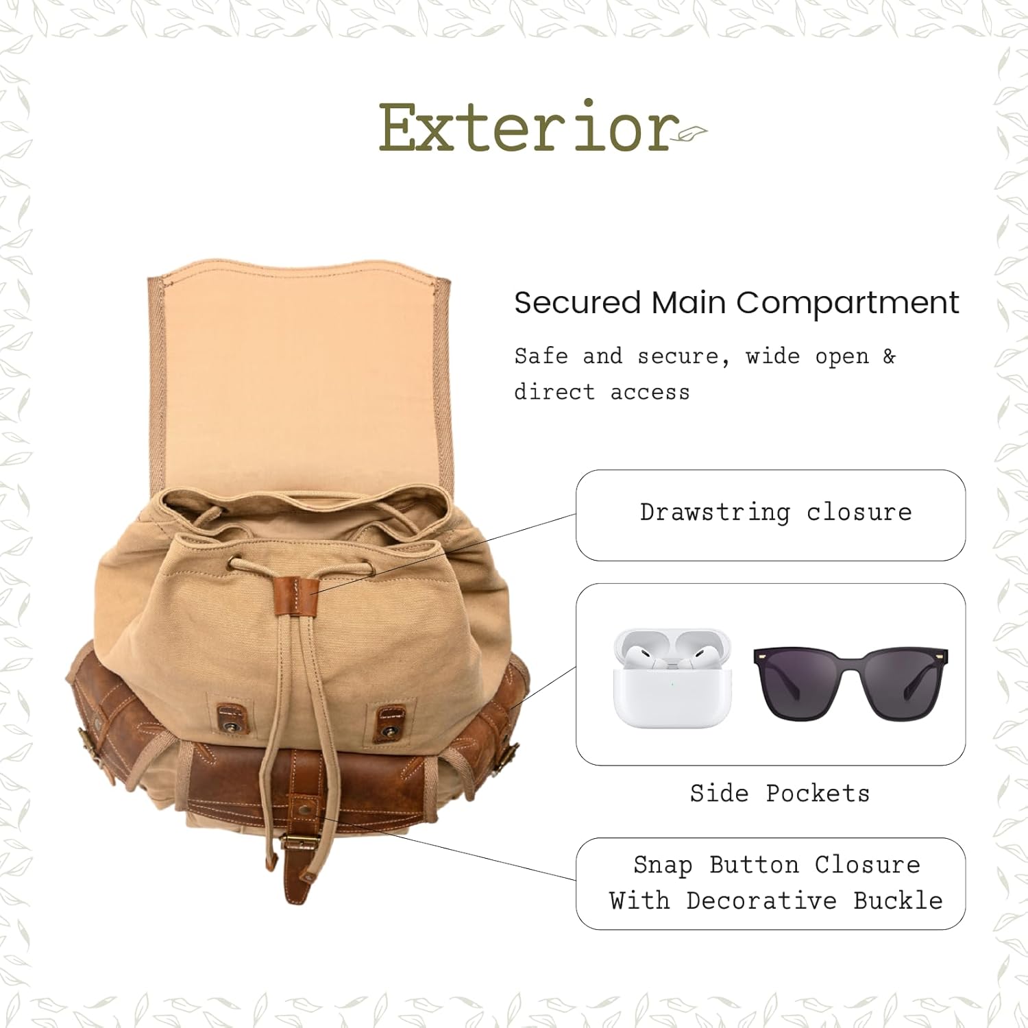 The Same Direction TSD Brand Turtle Ridge Backpack | Modern Vintage Design, Cotton Canvas with Genuine Leather Accents (Brown)