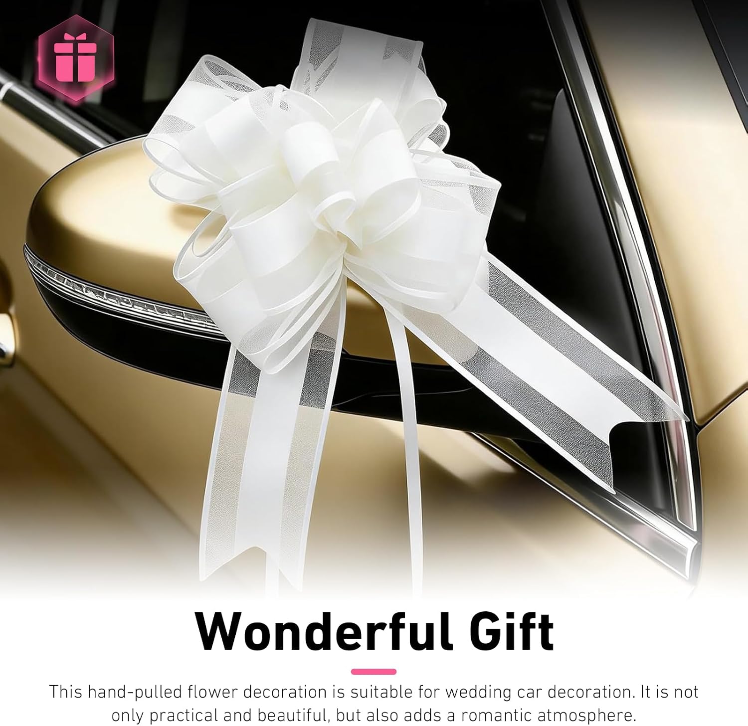10 PCS Snow Yarn Car Pull Bows, Easy Install Floral Bowknot for Rearview Mirrors, Romantic Wedding Car Door Handle Decorative Bows, Universal for Most Cars (White) image 4