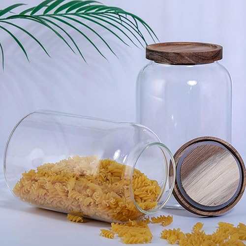 Miniatura 4 de Tarro de vidrio grande con tapa hermética de 94 onzas líquidas, juego de recipientes de vidrio con tapas de madera, recipientes de almacenamiento de
