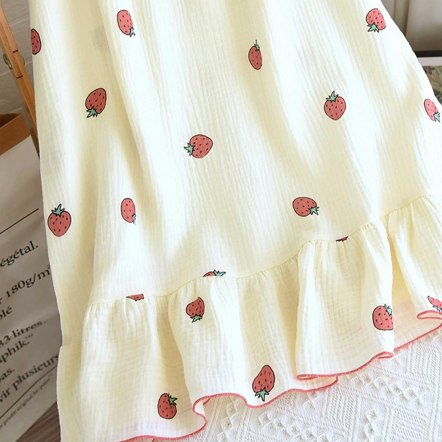 Double Layer Crepe Wood Ear Suspenders Can Be Worn Outside and Home in Summer Girls' Mid Length Nightdress Girls Clothes