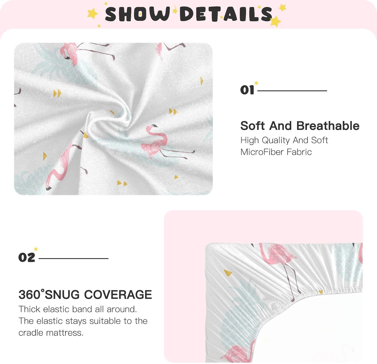 CaTaKu Baby Crib Sheets Cute Pineapple Flamingo Hawaii Mini Crib Sheets Fitted for Girls Boys,Neutral Soft Toddler Mattress Bed Sheets for Crib,27"x 39"