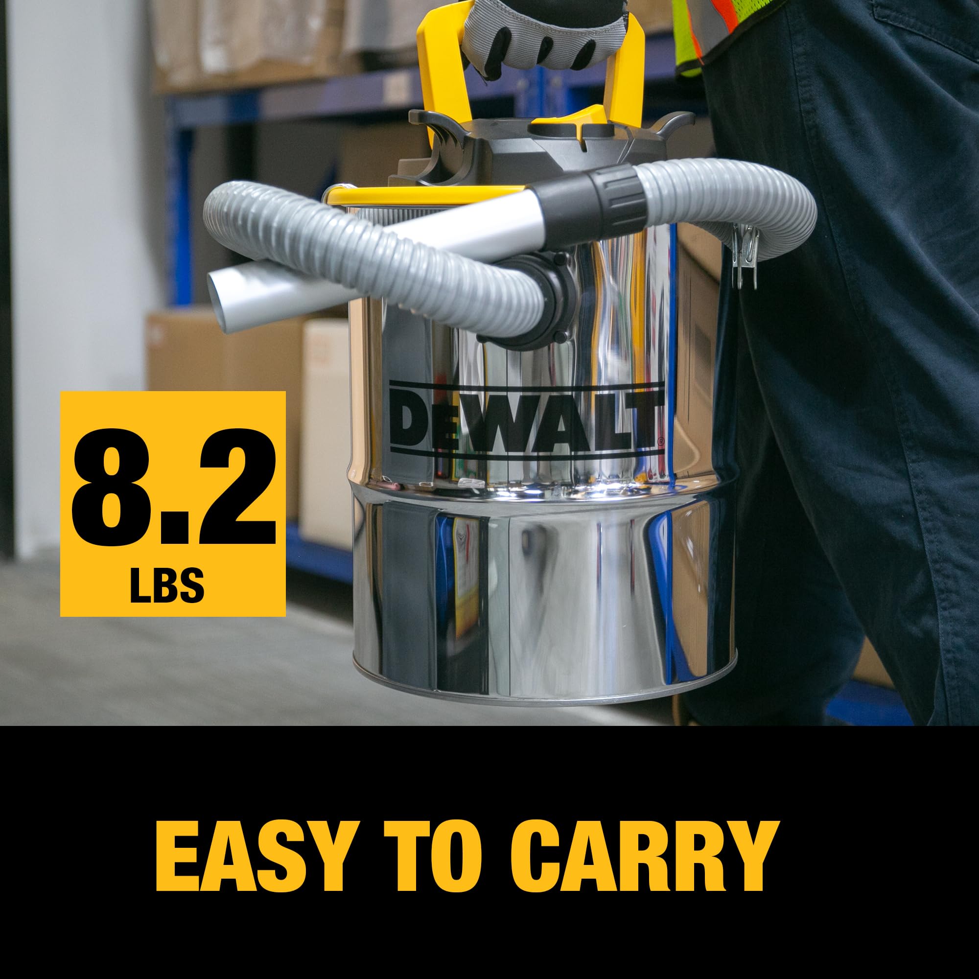 DEWALT DXV04A, recipiente de metal de 4 galones, motor potente de 4 CV, succión fuerte y filtración eficiente, aspiradora de ceniza segura para estufas de pellets, chimeneas y parrillas de barbacoa