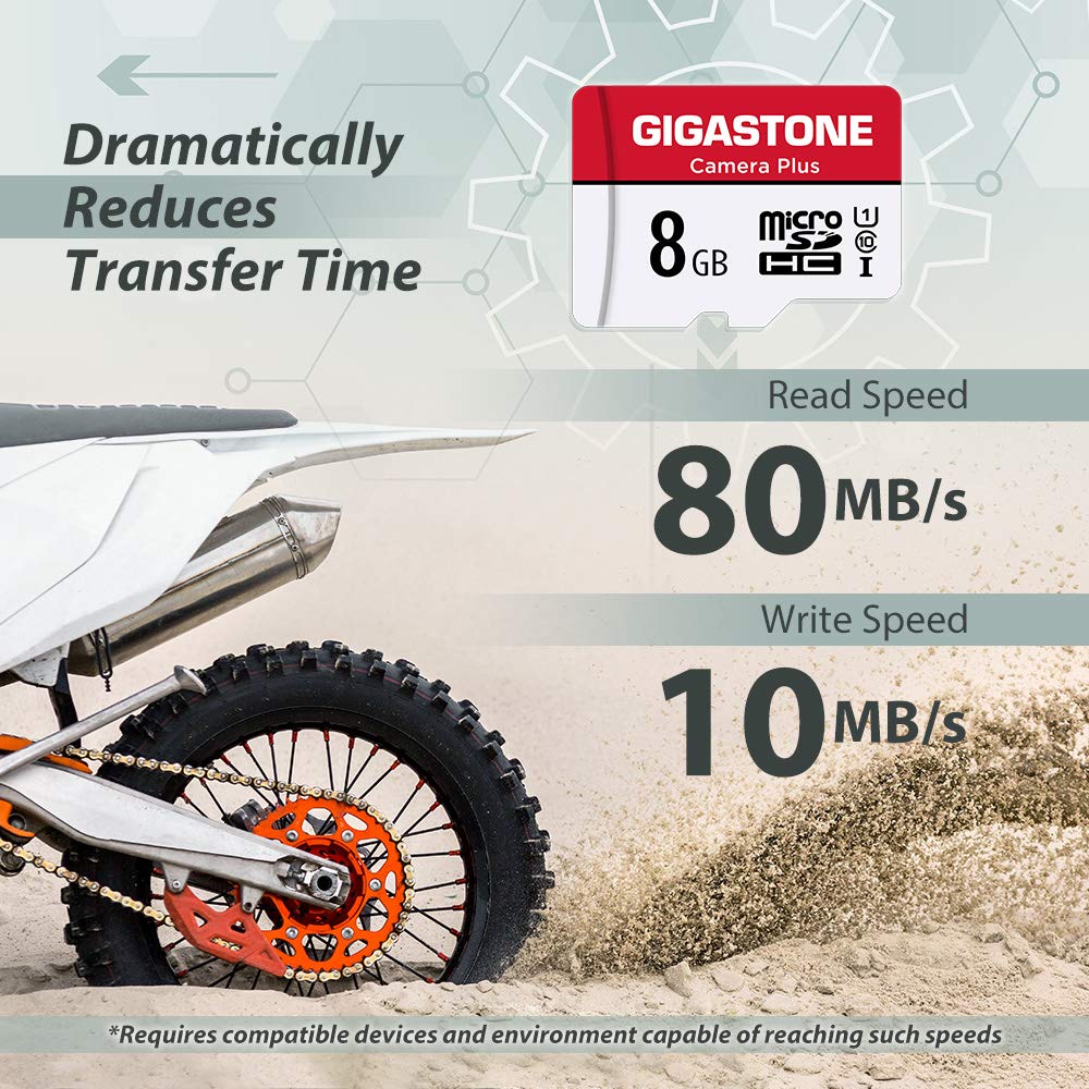 GIGASTONE Carte Mémoire 8 Go Lot de 10 Cartes, Caméra Plus Série, Vitesse allant jusqu'à 80 Mo/s. idéal pour Full HD Vidéo Gopro Drone Caméra U1 C10 Carte Micro SDHC avec Mini étui et Adaptateur SD.