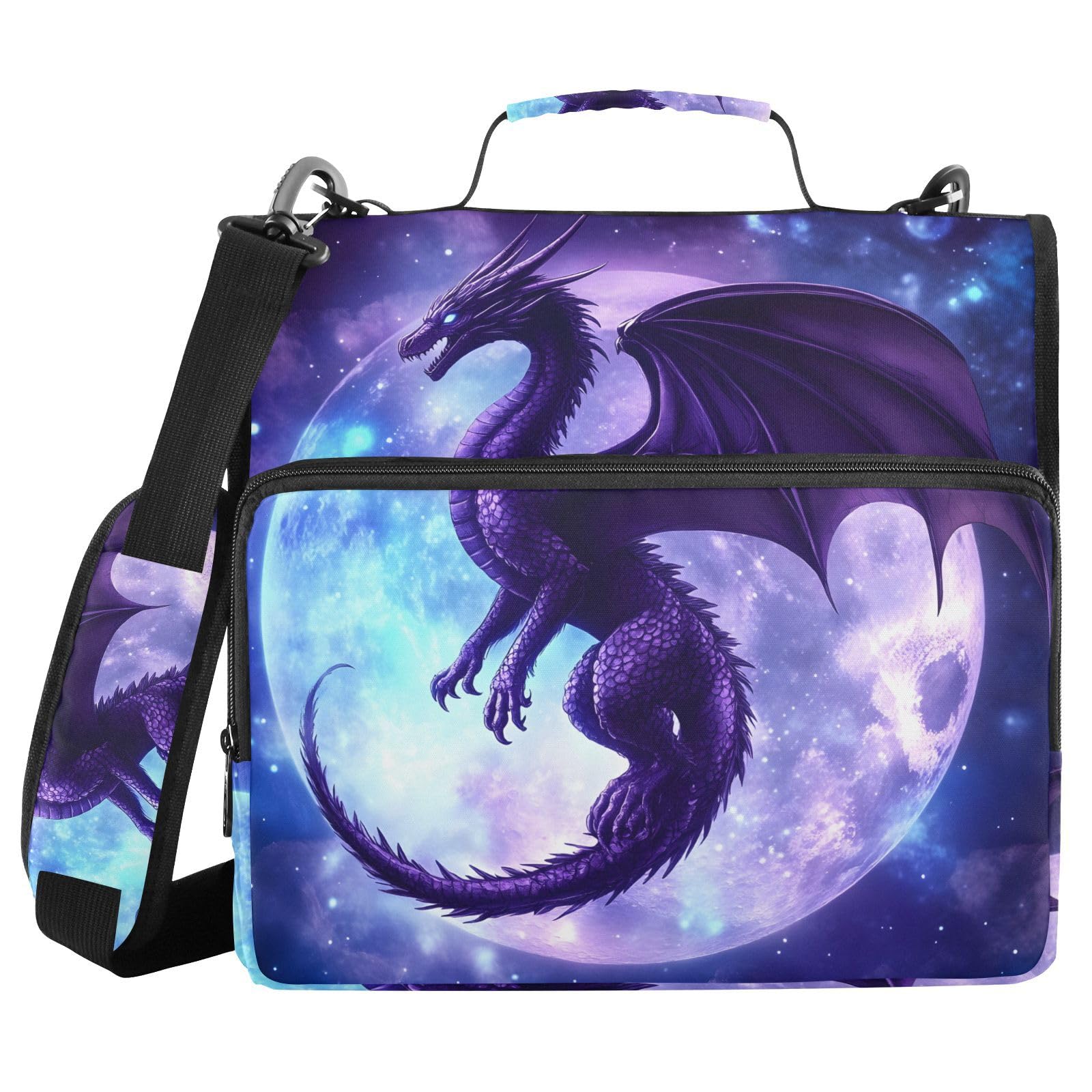 3 Ring Zipper Binder with Shoulder Strap Dragon Moon 1.5 inch Binders Keeper Large Capacity Multi Pockets for School Office Supplies