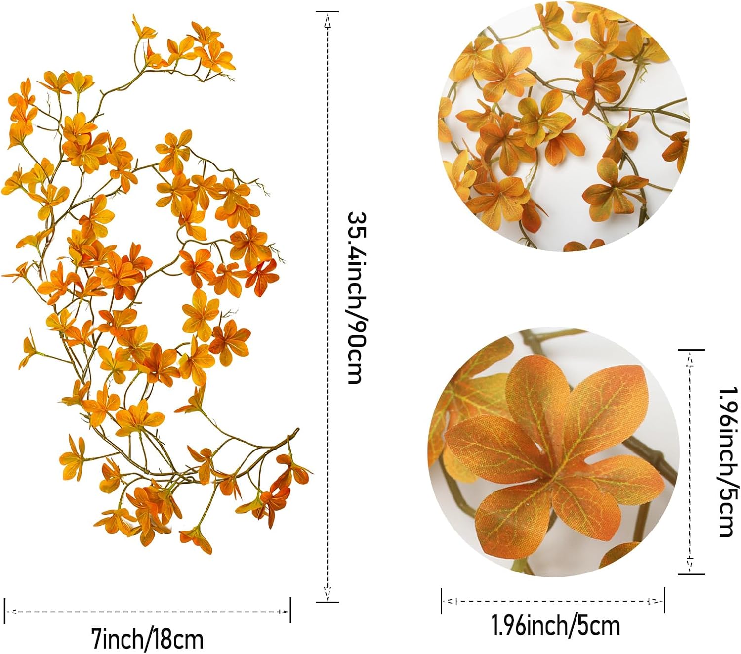 2-Pack Artificial Hanging Vine with Faux Fall Leaves - 35.4 Inch Fake Ivy, Outdoor & Indoor Artificial Plant for Wall Decor, Wedding, Garden, Porch, Patio, Balcony, Home & Room Decoration