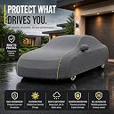 100% Waterproof Car Cover for Kushaq All Weather Protection with Mirror Pocket Inner Cotton Layer Triple Stitched Cover with Adjustable Belt Bottom Elastic to Secure Fit-Grey gallery image