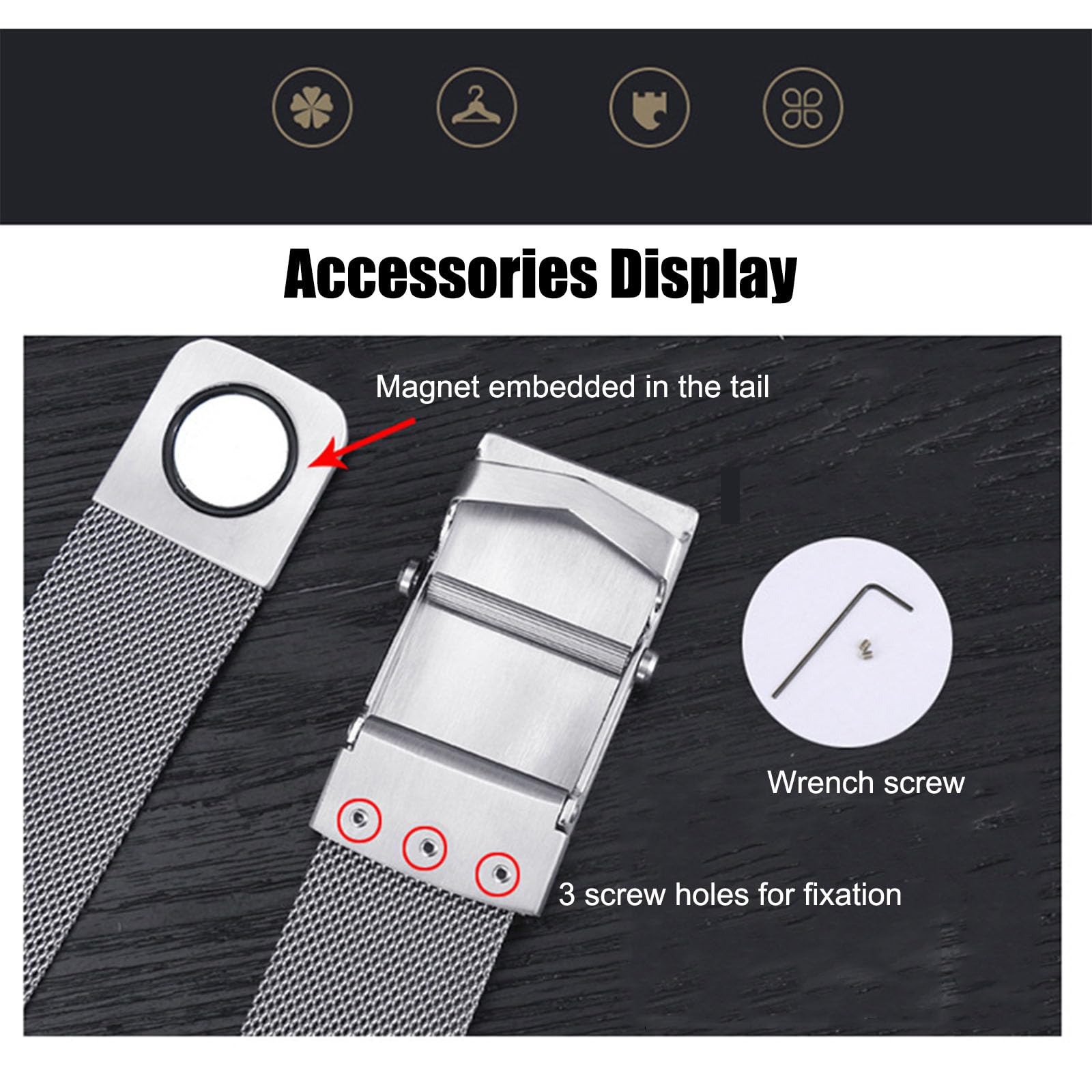 Ceinture tressée en acier inoxydable pour hommes, ceintures magnétiques en métal pour hommes avec boucle automatique en acier inoxydable