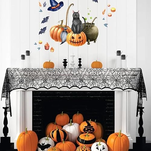 Miniatura 5 de Camino de mesa de Halloween, camino de mesa de telaraña de encaje negro para decoración de mesa de Halloween, caminos de mesa de telaraña, camino de