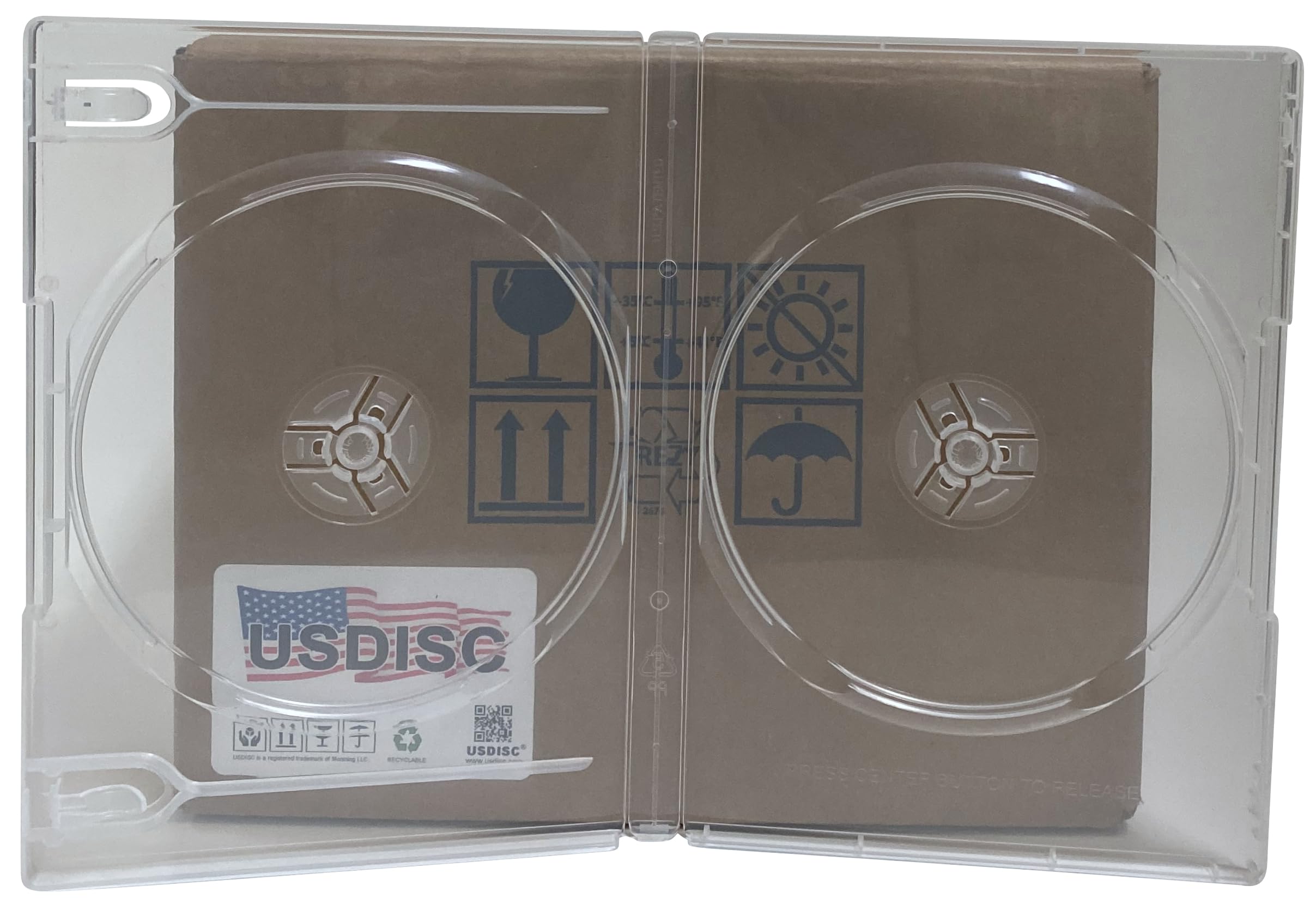 USDISC DVD Cases Standard 14mm Premium, Double 2 Disc, Super Clear, Pack of 50
