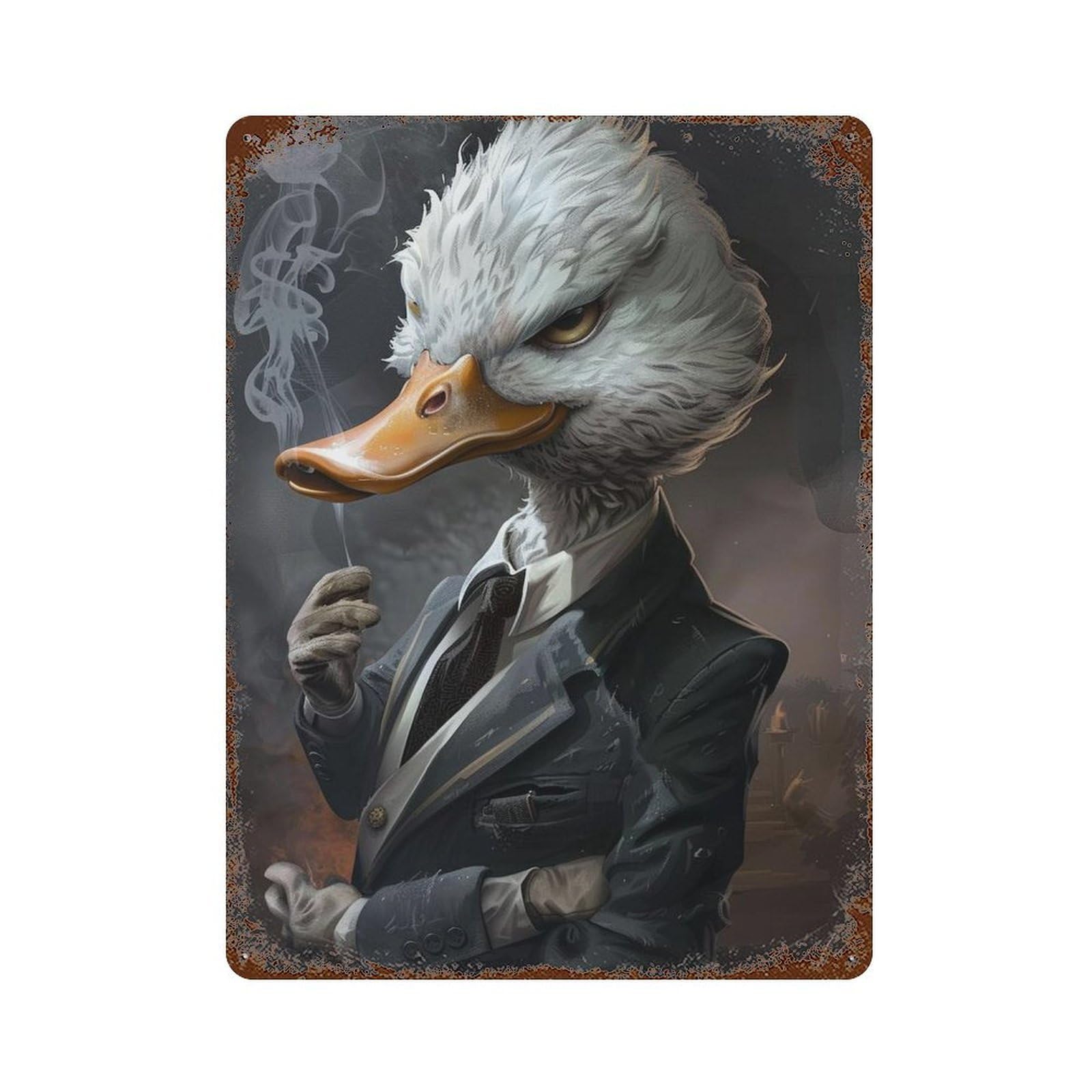 Gentleman Duck Smoking Cigar Vintage Rust Metal Sign 15.7"x11.8", Shabby Chic Decor for Living Room, Hallway And Home Decor