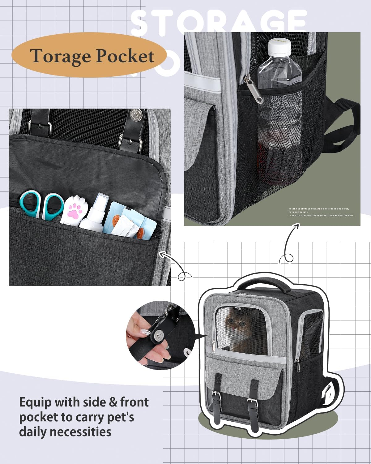 PurpurRain Haustier Rucksack Katzenrucksack Hunderucksack, Tiertransporttasche für Katzen und Kleine Hunde bis 7 kg