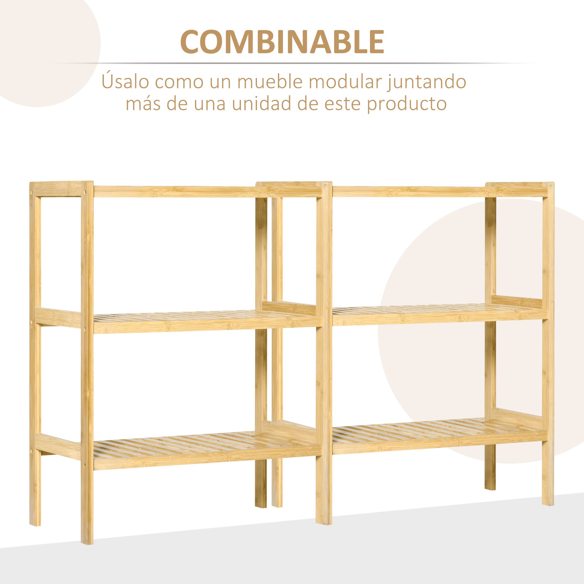 HOMCOM Estantería de Bambú 3 Niveles 62x33x80 cm Natural para Baño Cocina