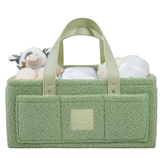 Baby Diaper Caddy Organizer with Handle & Toiletry Bag, Portable Nursery Storage Basket for Newborn Essentials, Baby Registry Must Have