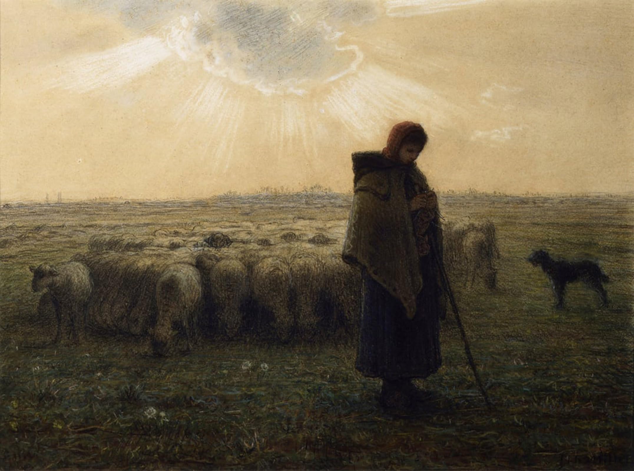 ARTXLXXBN Famous Art Print Poster Vintage Wall Art the Shepherdess and Her Flock by Jean Francois Millets Canvas Art Poster for Home Decor 60x90cm