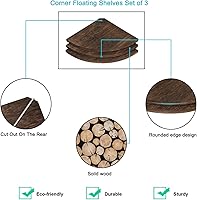 Vista 6 de Estantes Joiishom 3, rústicos de madera para esquina de pared, 10x10x0.7 pulgadas, capacidad de 42 libras