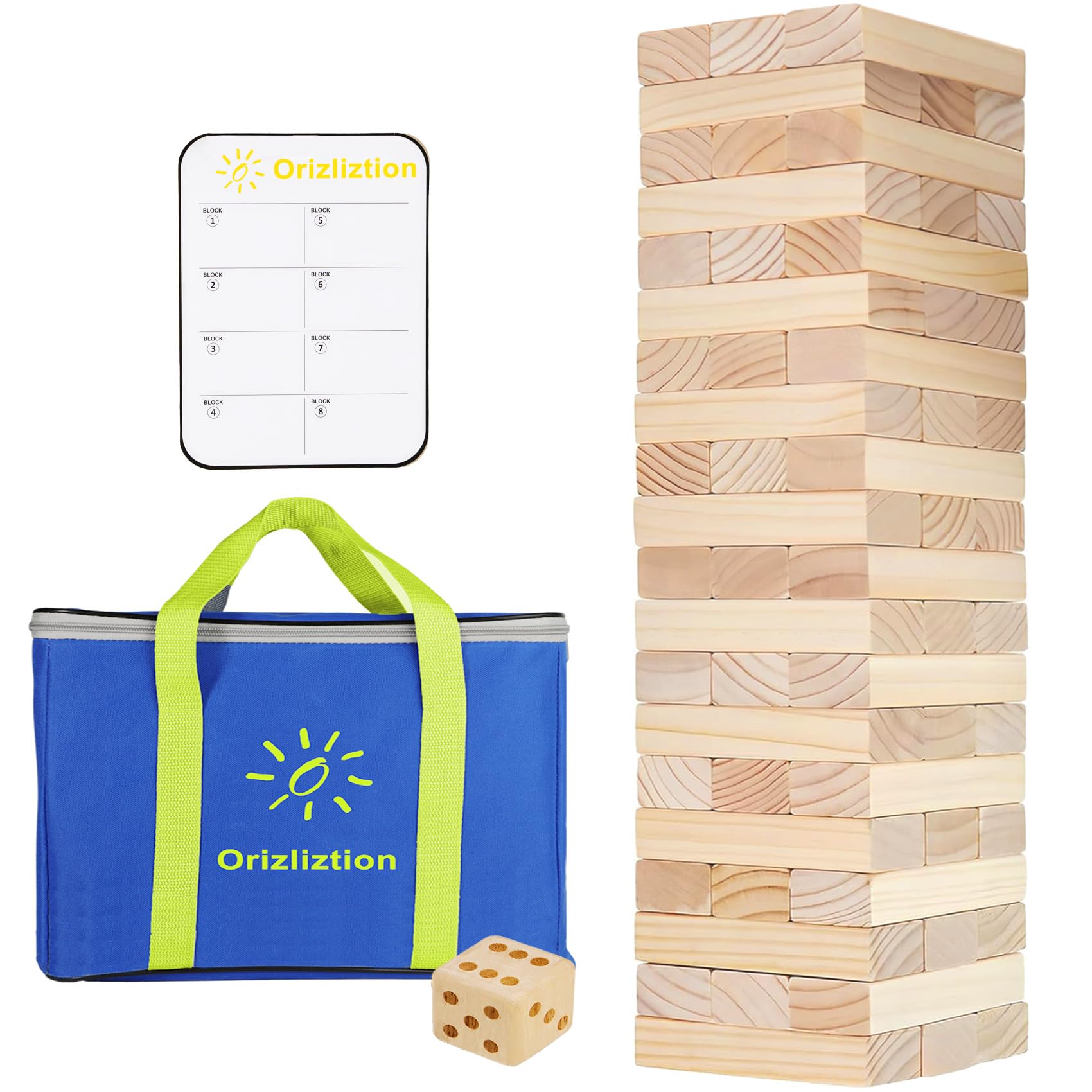 Orizliztion Giant Tumbling Tower Game 60 PCS, Outdoor Games for Adults & Families, 5.3 FT Premium Wooden Blocks Stacking Games with Carry Bag for