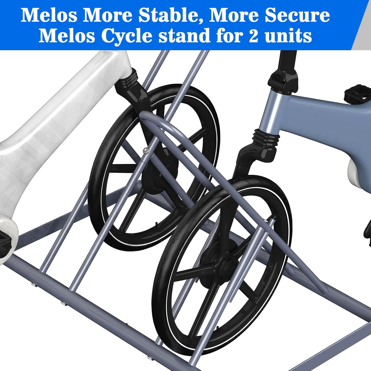 melos Floor Bike Rack, Bike Stand for Garage, Outdoor For Mountain Floor Bike Rack, Heavy Duty For Bicycle Garage, Space-Saving 2 Bicycle Holder For Home, Yard, Office, Silver - Image 3