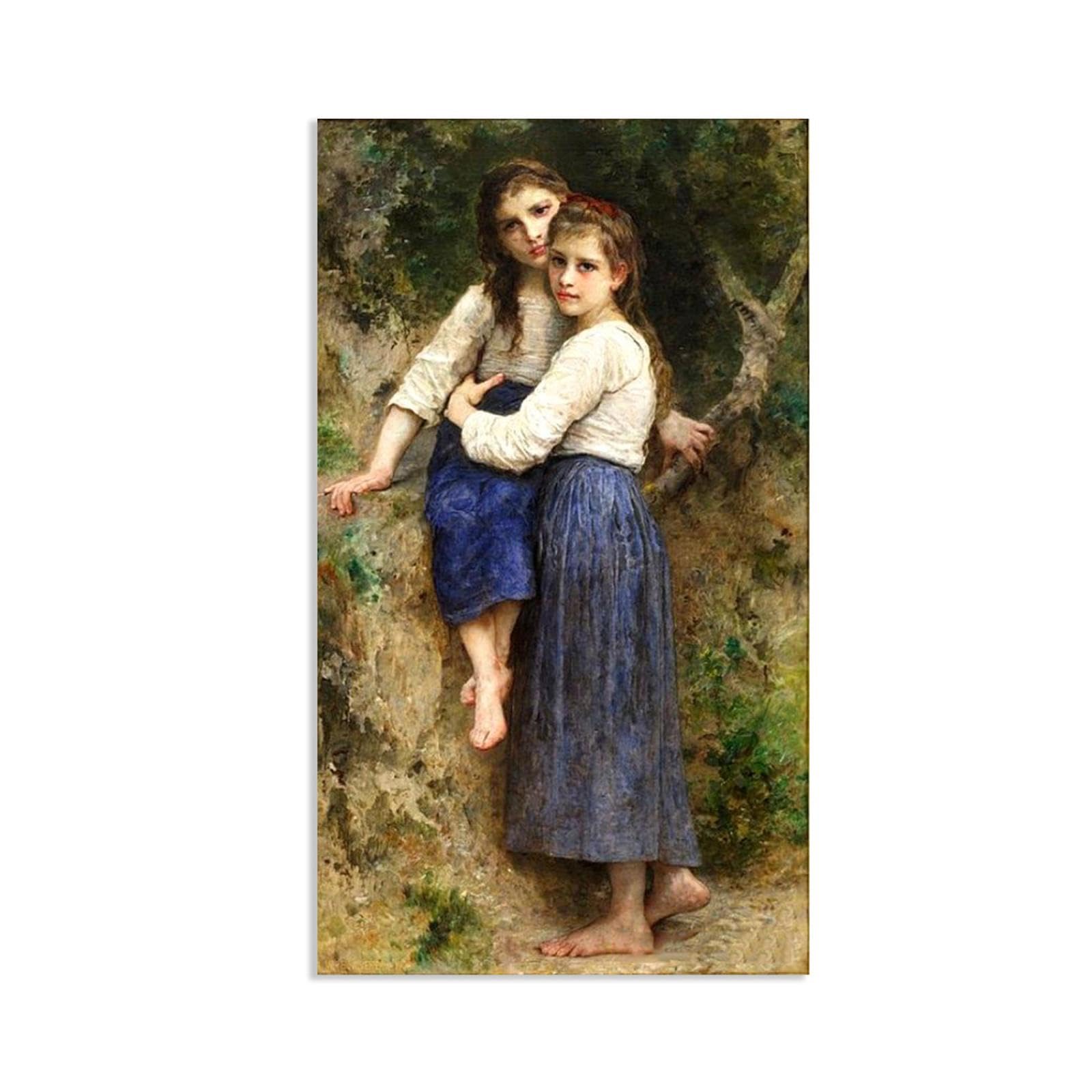 William-Adolphe Bouguereau Wall Art In the Woods Print on Canvas Reproductions of Famous Paintings Wall Decor for Living Room Bedroom Bathroom Home Decor 72x40cm frameless