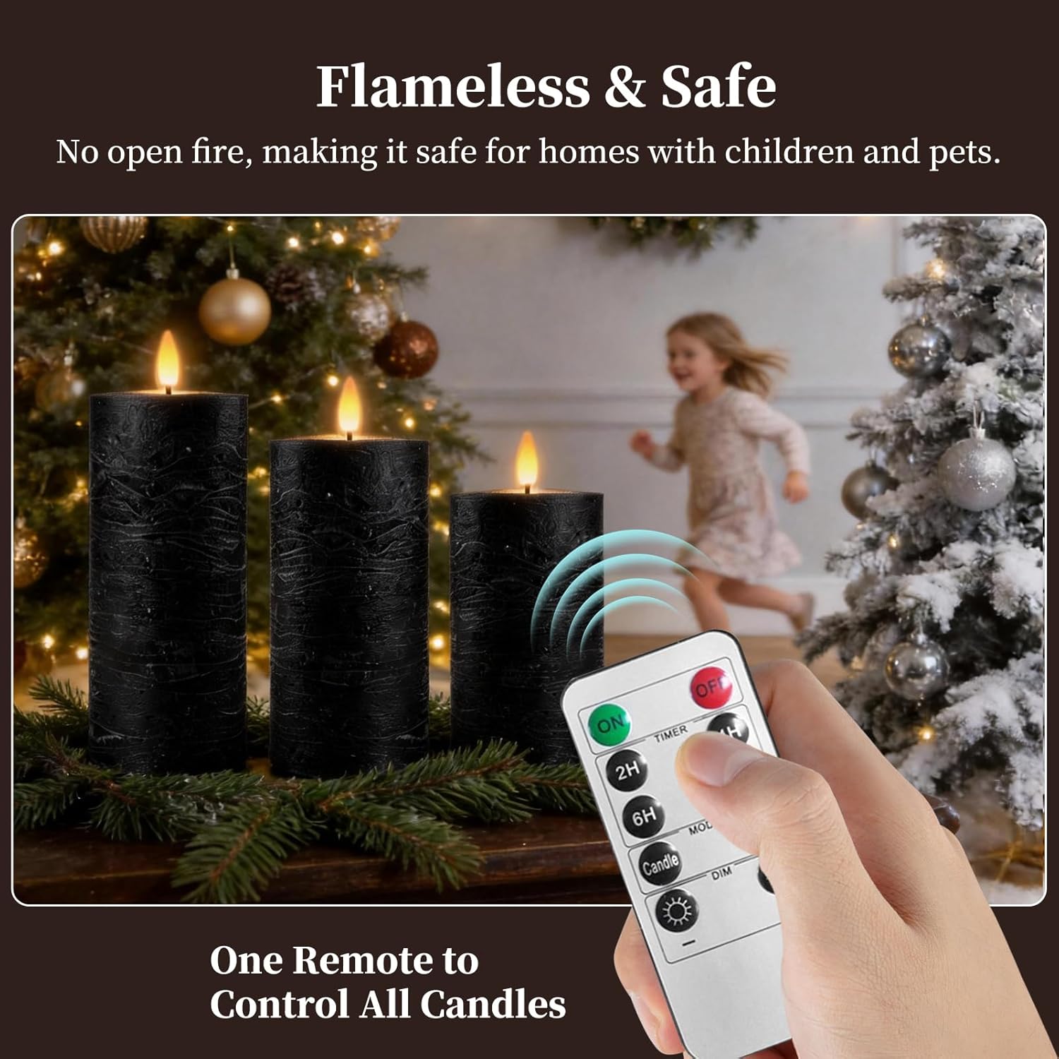 3 Set LED Candles, Indoor & Outdoor Candles with 10-Key Remote Timer Control, Flameless, Real Wax, Decoration for Christmas, Birthday, Wedding, Party, Black