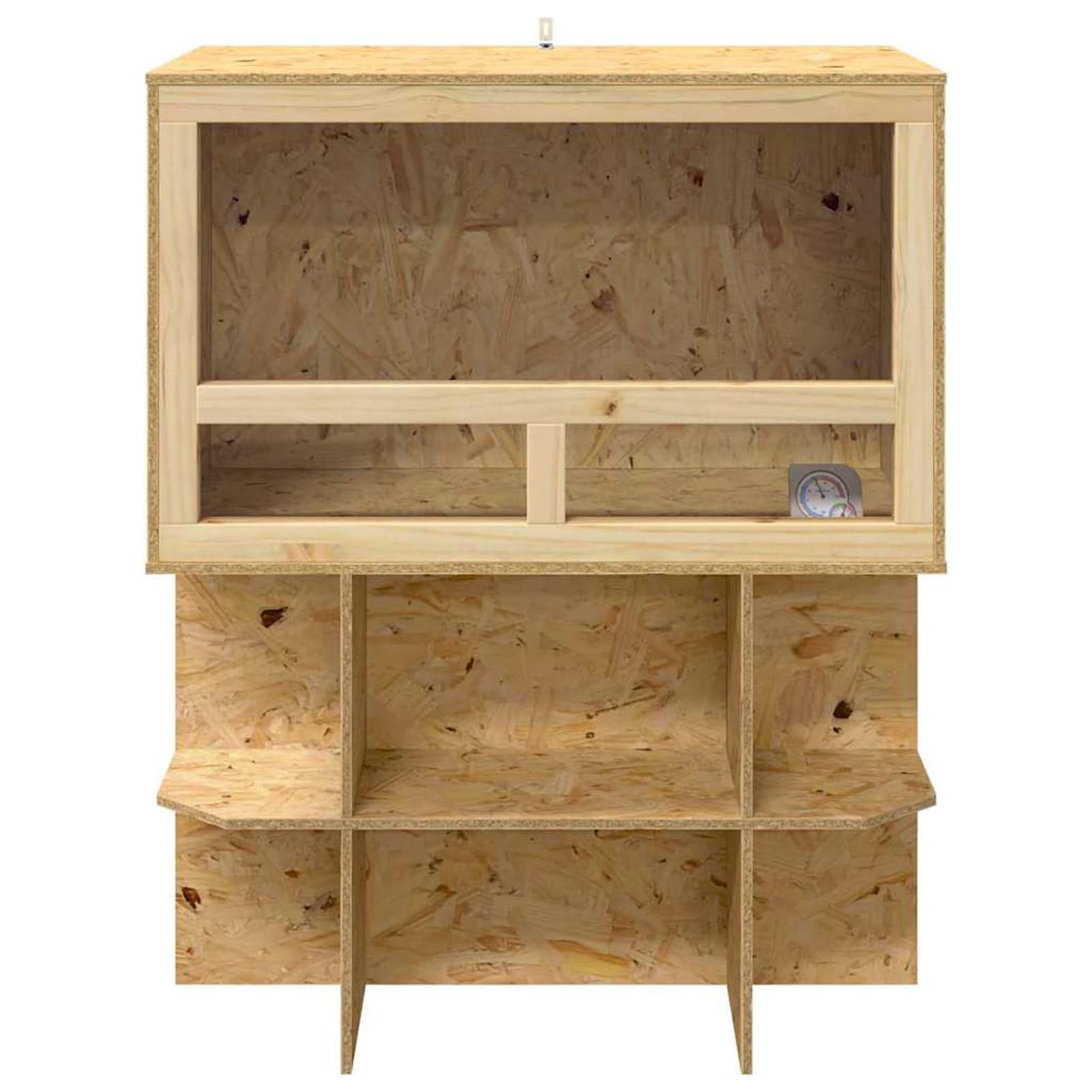 Terrario per Rettili e Roditori 80x50x100 cm in OSB e Vetro con Porte Scorrevoli, Base e Termometro - Design Rustico e Naturale per Interni