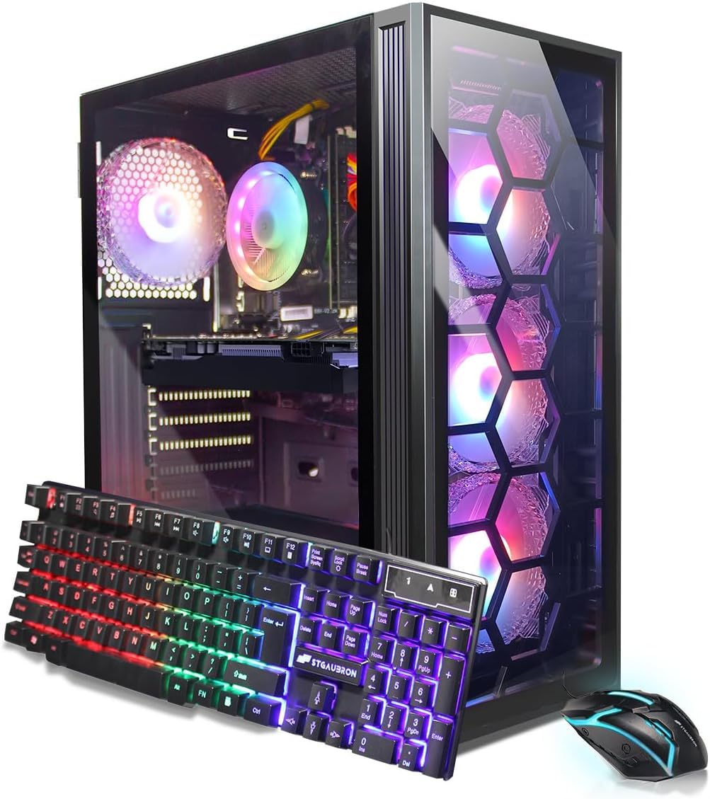 STGAubron Gaming PC Computer Desktop, Intel Core i7 up to 3.9G, GeForce RTX 2060 Super 8G, 32G RAM, 1TB SSD, WiFi 6, BT 5.0, RGB Fan x 4, Windows 11 Home