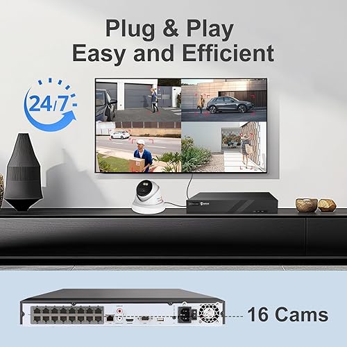 Miniatura 5 de Anpviz Sistema de cámara de seguridad PoE de 16CH 4K comercial, 16 piezas H.265+ con cable de 8MP cámaras IP al aire libre con micrófono, visión
