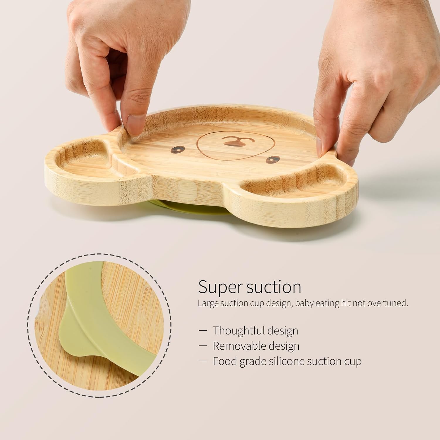 Bamboo Suction Plates Bowls Setfor Baby Toddler Divided Platter Food bowl with Silicone Fork & Spoon All-Natural Baby Feeding Set, Kids Feeding Essentials