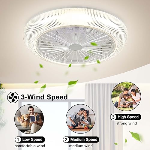 Miniatura 3 de Ventilador de techo de perfil bajo con control remoto de luces, 18 pulgadas, 3 colores, 3 velocidades, cerrado, sin aspas, 72 W, regulable,