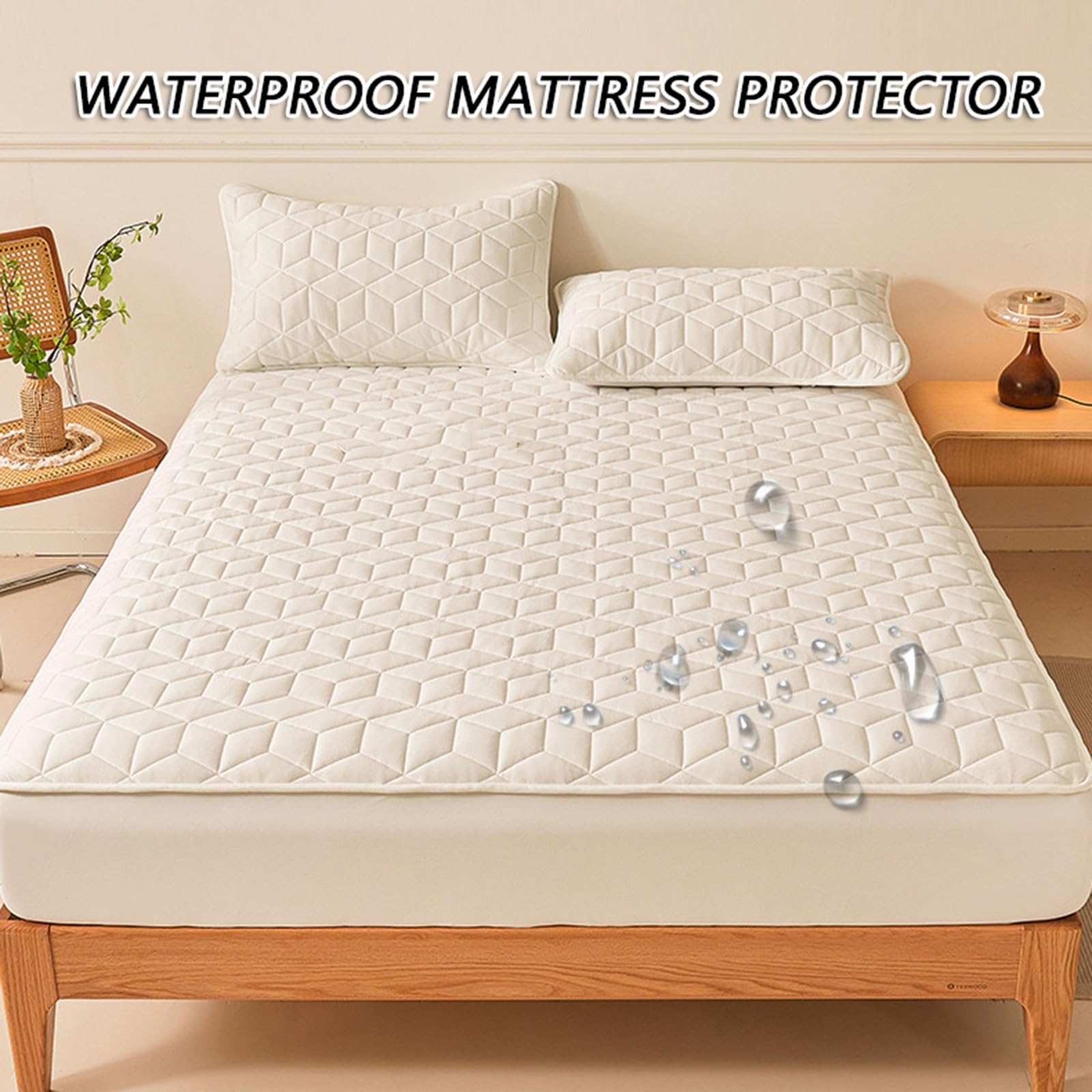 Wasserdichter Matratzenschoner,Atmungsaktiver Gesteppter Matratzenschoner,Geräuschloser Wasserdichter Spannbettlaken-Matratzenaufleger mit 2 Kissenbezügen(Gray,150x200cm)