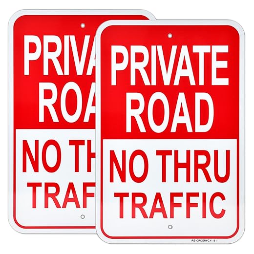 MUXYH 2 Pack Private Road Sign, No Thru Traffic Sign, 18 x 12 Inches, Rust Free Heavy Duty Aluminum Warning Signs, Waterproof, Easy to Mount