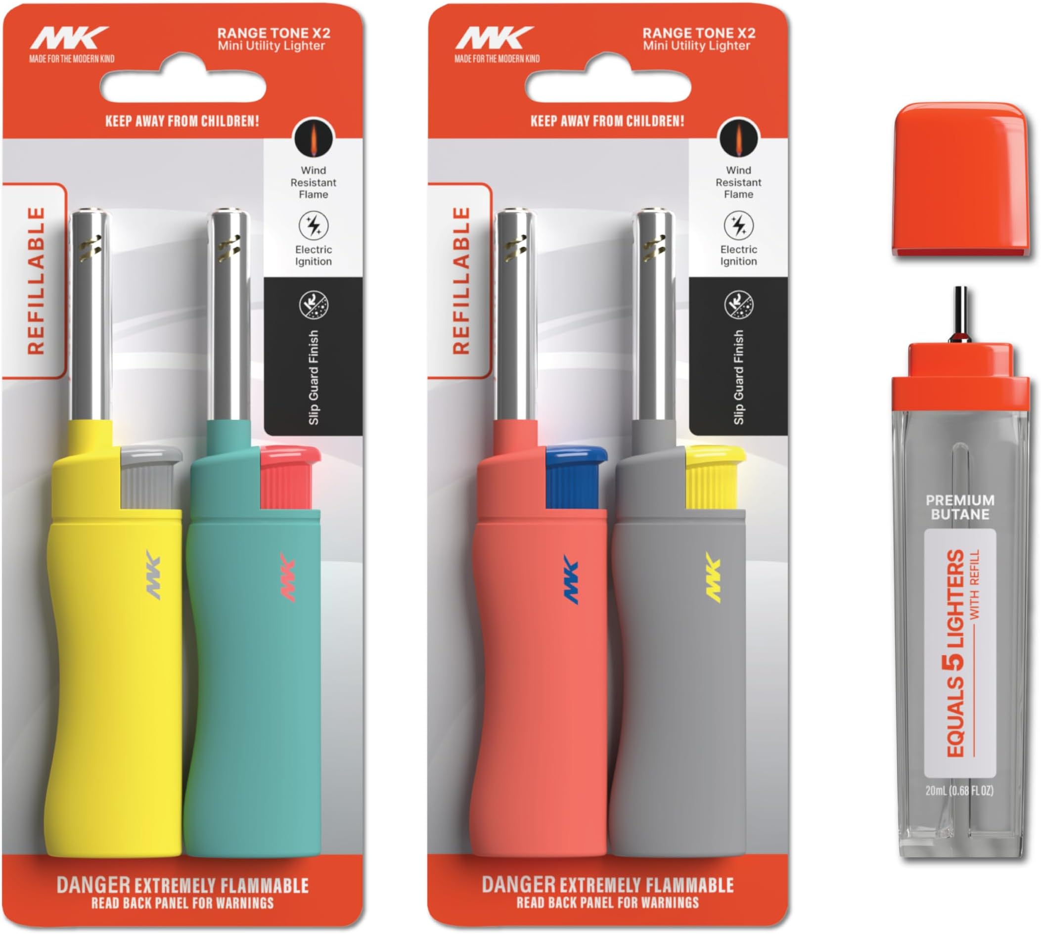 MK Lighter 4PCS Candle Lighters with Refillable, Windproof Flame, Ideal as Lighter for Candle, BBQ, Random Colors (Tone-4PC)