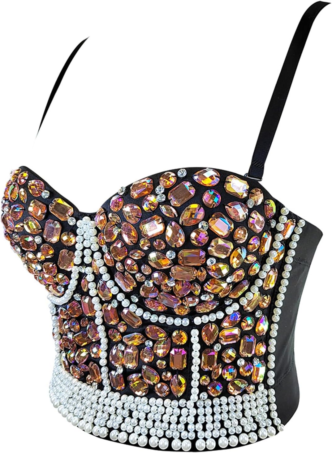VEENDEO Women's Rhinestone Diamond Bead Bustier Crop Top Club Party Glitter Corset Top Bra Vest - Image 2