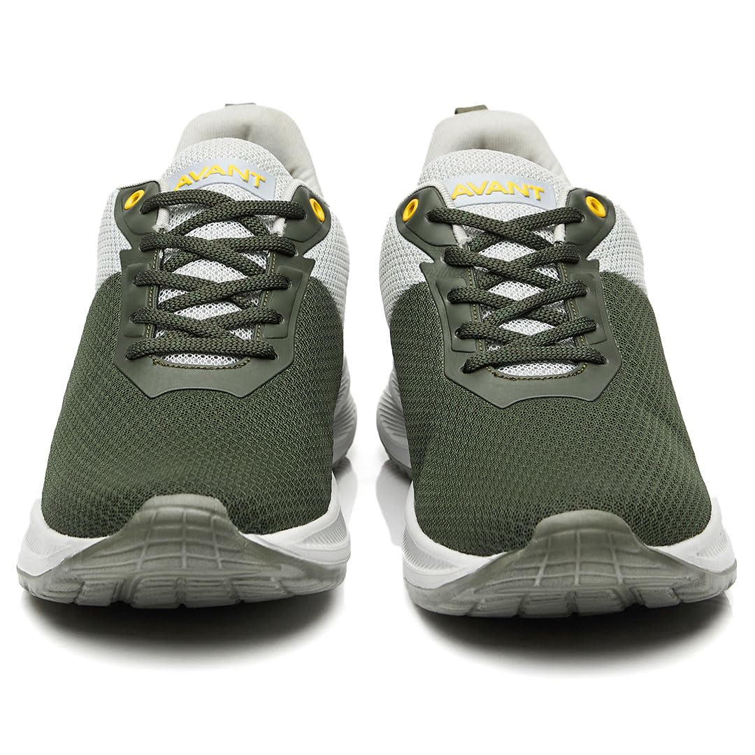 AVANT Zapatillas Racer para correr y entrenar para hombre, suela de EVA, plantilla de goma natural EVA, malla superior de punto, Olive/L.Grey, 8 UK
