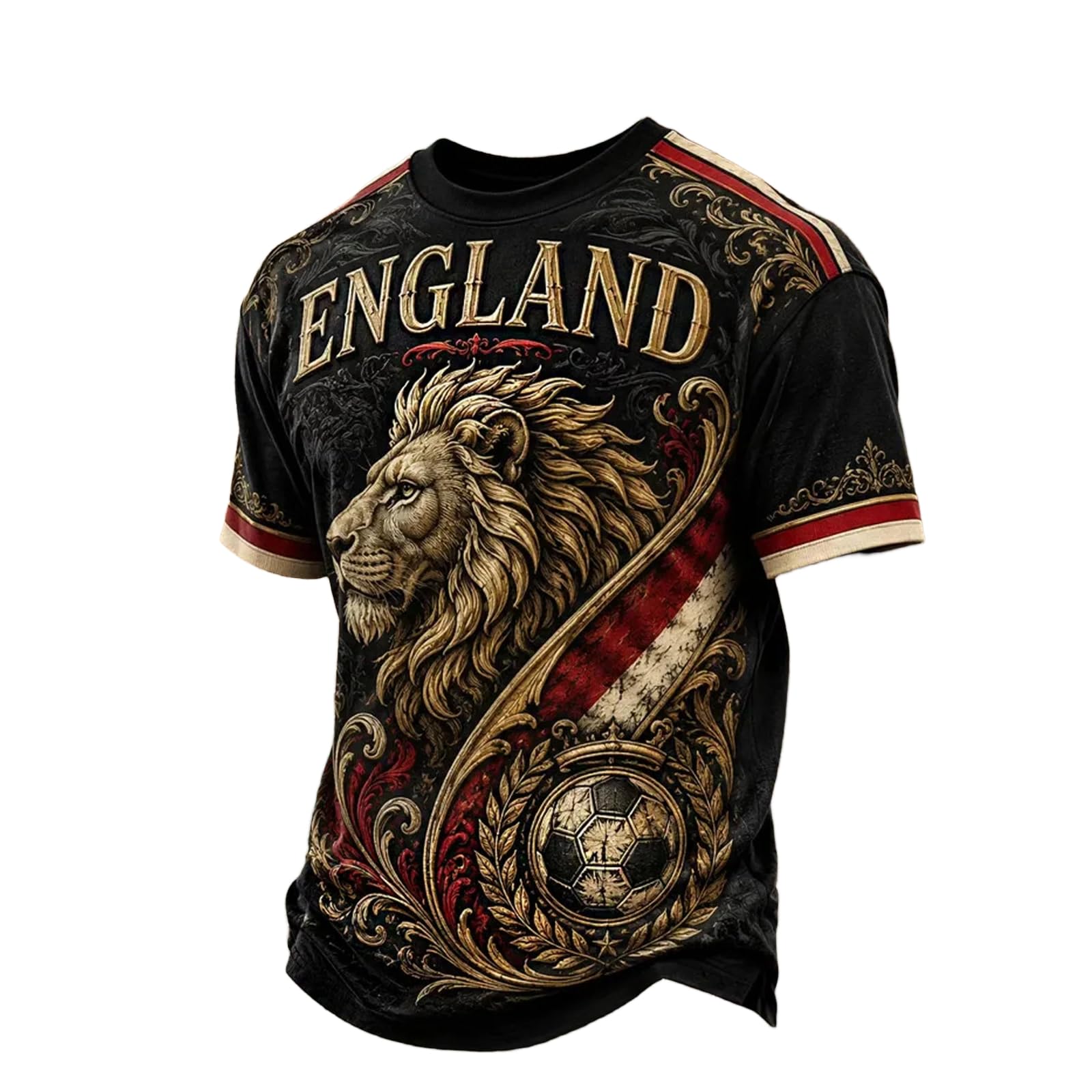 Men's England Football Shirt 2026 with Lion Print Short Sleeve Shirt for Supporters of Football Casual National Flag Print Top Outdoor Sports Shirts 01-Gray XXL — image 1