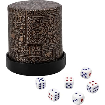High-Quality Leather Dice Cup Kniffel Cup Leather Knobel Cup 9 cm Dice Cup Set with Engraving and 6 Dice Dark Brown
