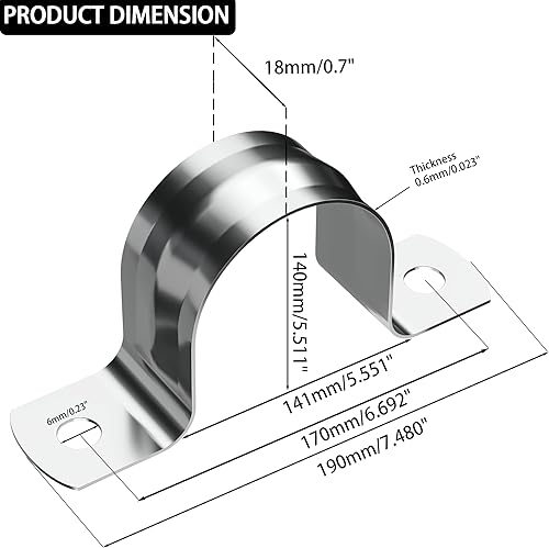 Miniatura 2 de AKIHISA 4 Uds 2 Agujero U Tubo Correa Abrazadera 304 Acero Inoxidable Rígido Correa Correa Abrazadera ID 5 12" (140mm)